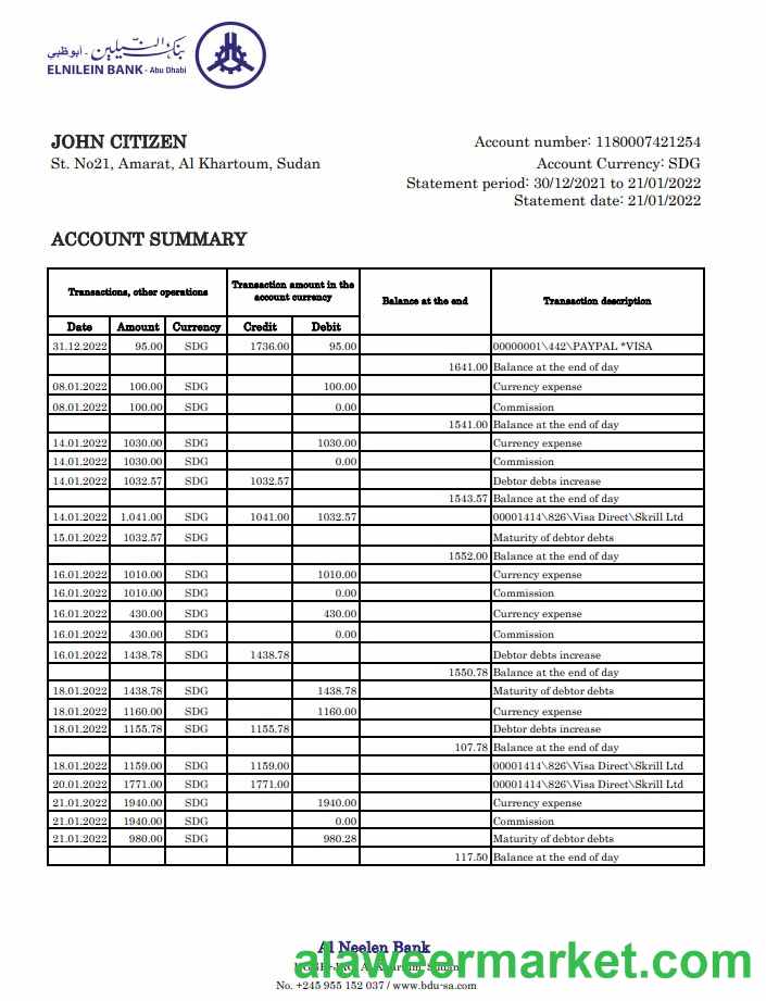 Sudan Al Neelen Bank statement xls
